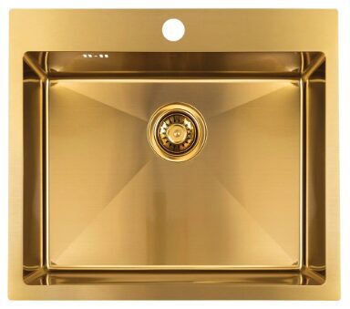 LAVEO nerūsējošā tērauda virtuves izlietneMALAWI 500x580x200mm ar sifonu,zelts